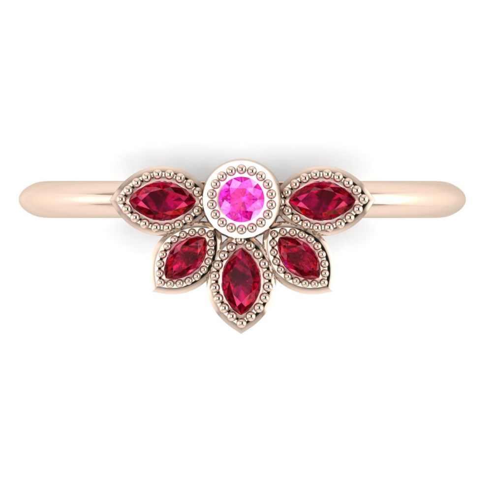 Astraea Liberty Pink Sapphire With Rubies & Rose Gold Ring