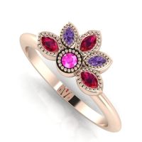 Astraea Liberty Pink Sapphire With Violet Sapphires, Rubies & Rose Gold Ring