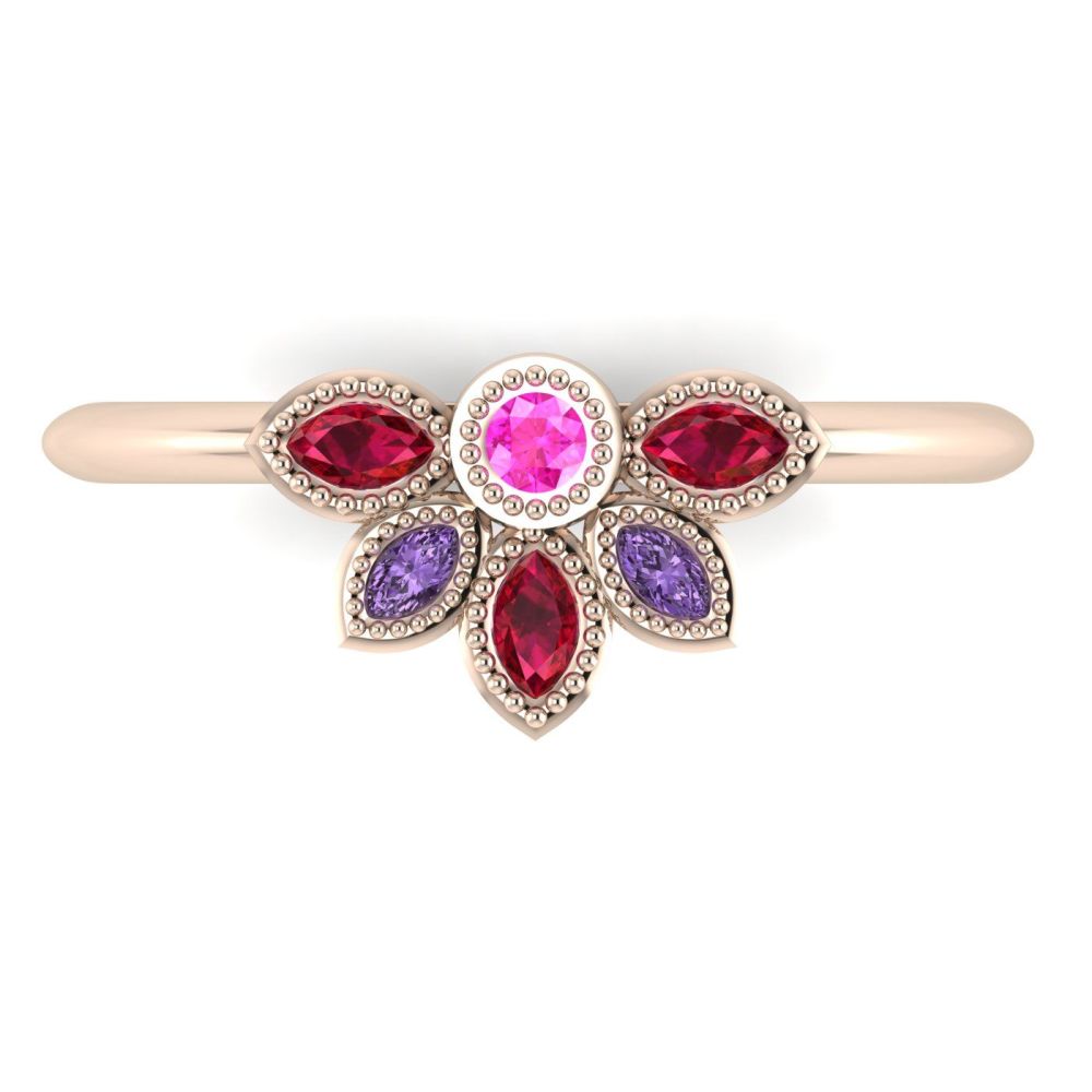 Astraea Liberty Pink Sapphire With Violet Sapphires, Rubies & Rose Gold Ring