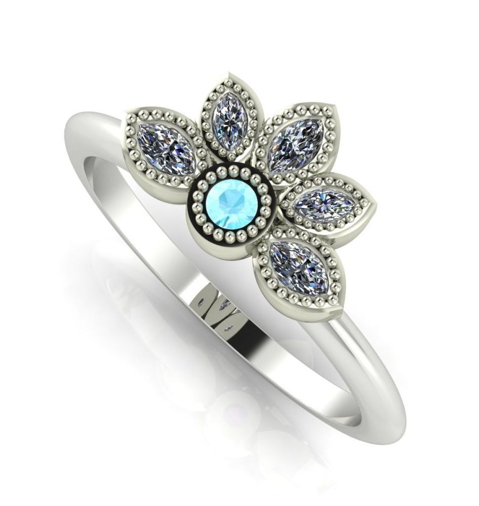 Astraea Liberty Aquamarine With Diamonds & Rose Gold Ring