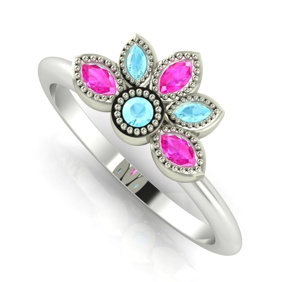 Astraea Liberty Aquamarines, Pink Sapphire & White Gold Ring