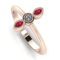 Astraea Trilogy - Diamond With Rubies & Rose Gold Ring