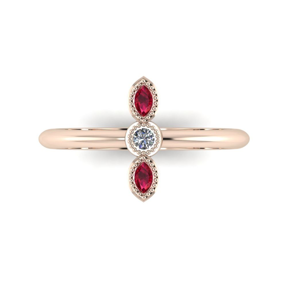 Astraea Trilogy - Diamond With Rubies & Rose Gold Ring