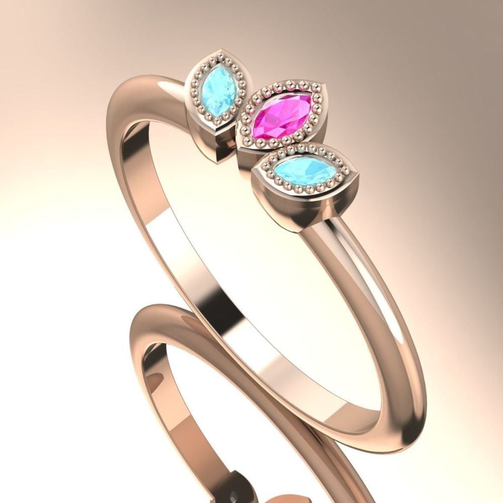 Astraea Echo - Aquamarines, Pink Sapphire & Rose Gold Ring