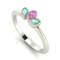 Astraea Echo - Aquamarines, Pink Sapphire & White Gold Ring