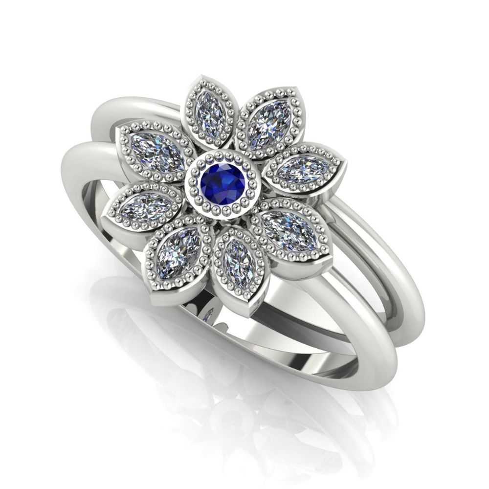 Astraea Liberty & Echo Wedding & Engagement Ring Set - Sapphire With Diamon