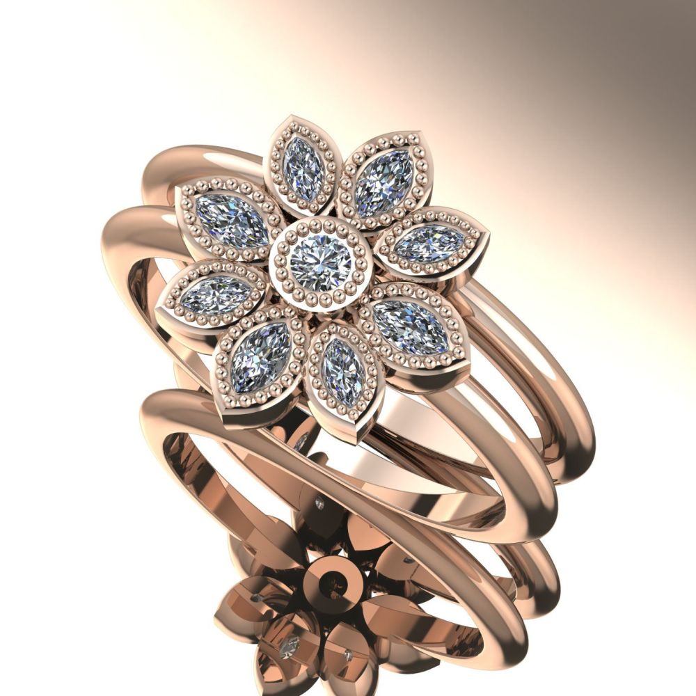 Astraea Liberty & Echo Wedding & Engagement Ring Set - Diamonds & Rose Gold