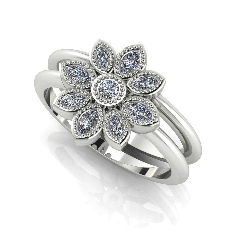 Astraea Liberty & Echo Wedding & Engagement Ring Set - White Gold With Diam