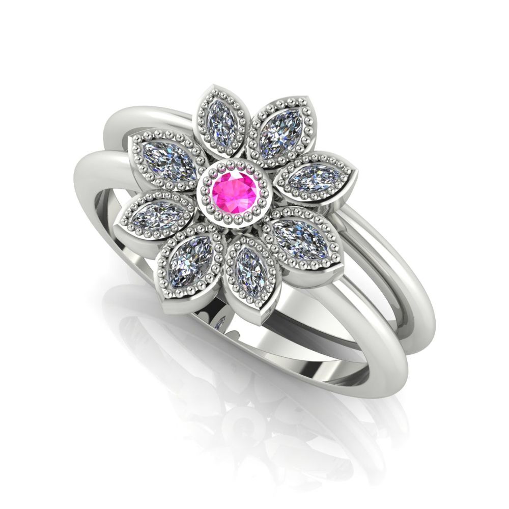 Astraea Liberty & Echo Wedding & Engagement Ring Set - White Gold , Pink Sa