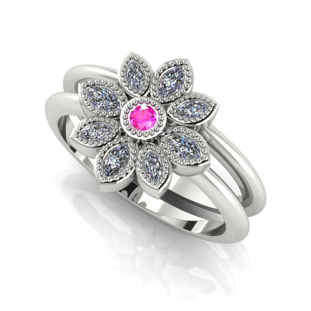 Astraea Liberty & Echo Wedding & Engagement Ring Set - White Gold , Pink Sapphire With Diamonds