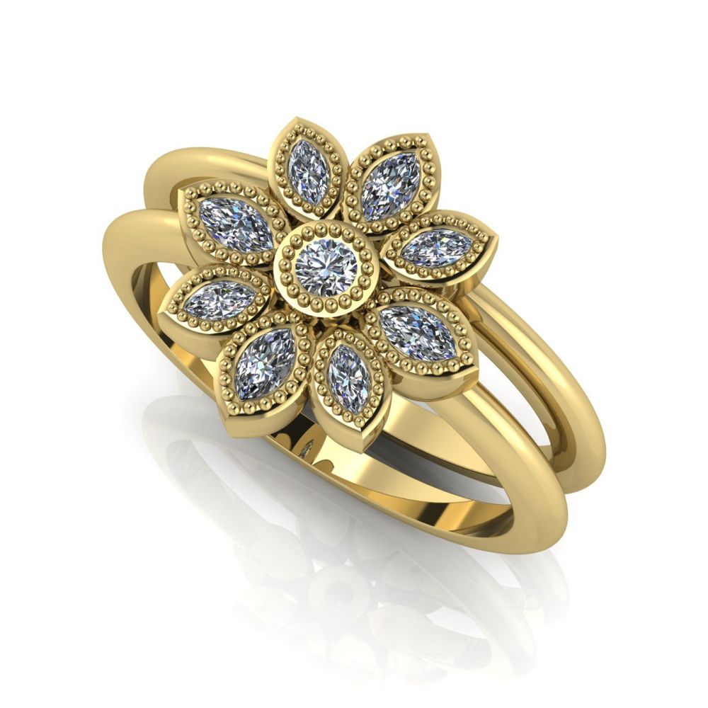 Astraea Liberty & Echo Wedding & Engagement Ring Set - Yellow Gold With Dia