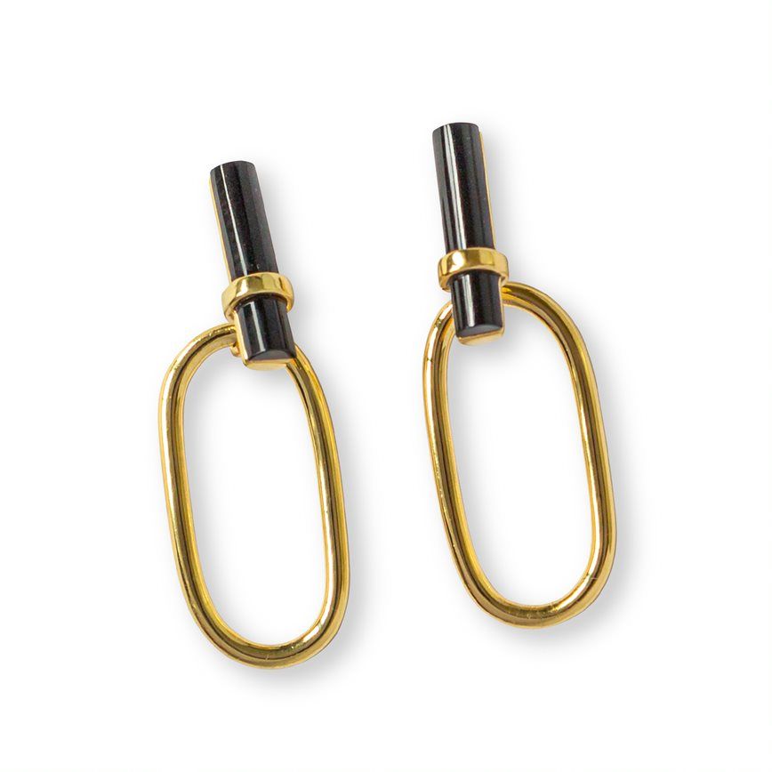 Onyx Gold Loop Earrings