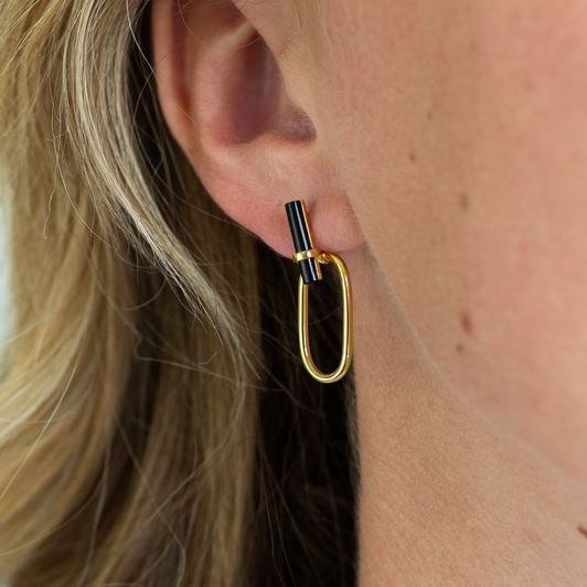 Onyx Gold Loop Earrings