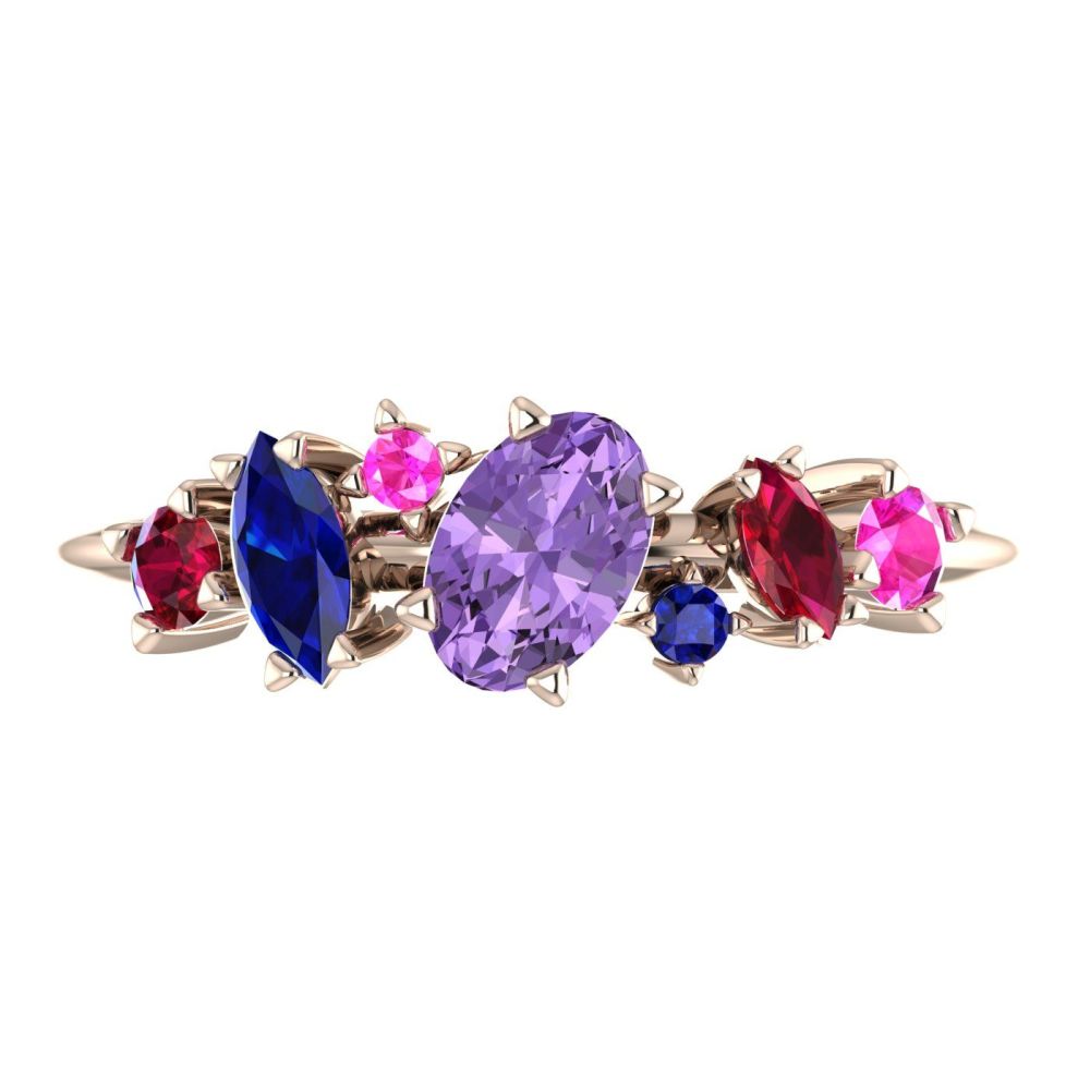 Rainbow Sapphires & Ruby Rose Gold Atlantis Paradise Ring