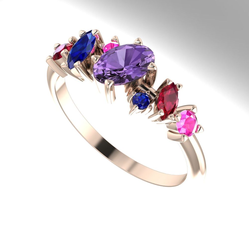 Rainbow Sapphires & Ruby Rose Gold Atlantis Paradise Ring