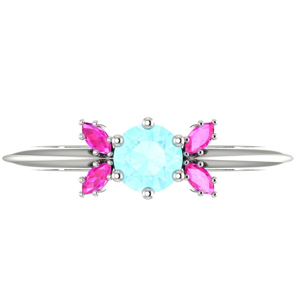 Flutterby Aquamarine & Pink Sapphires White Gold Ring