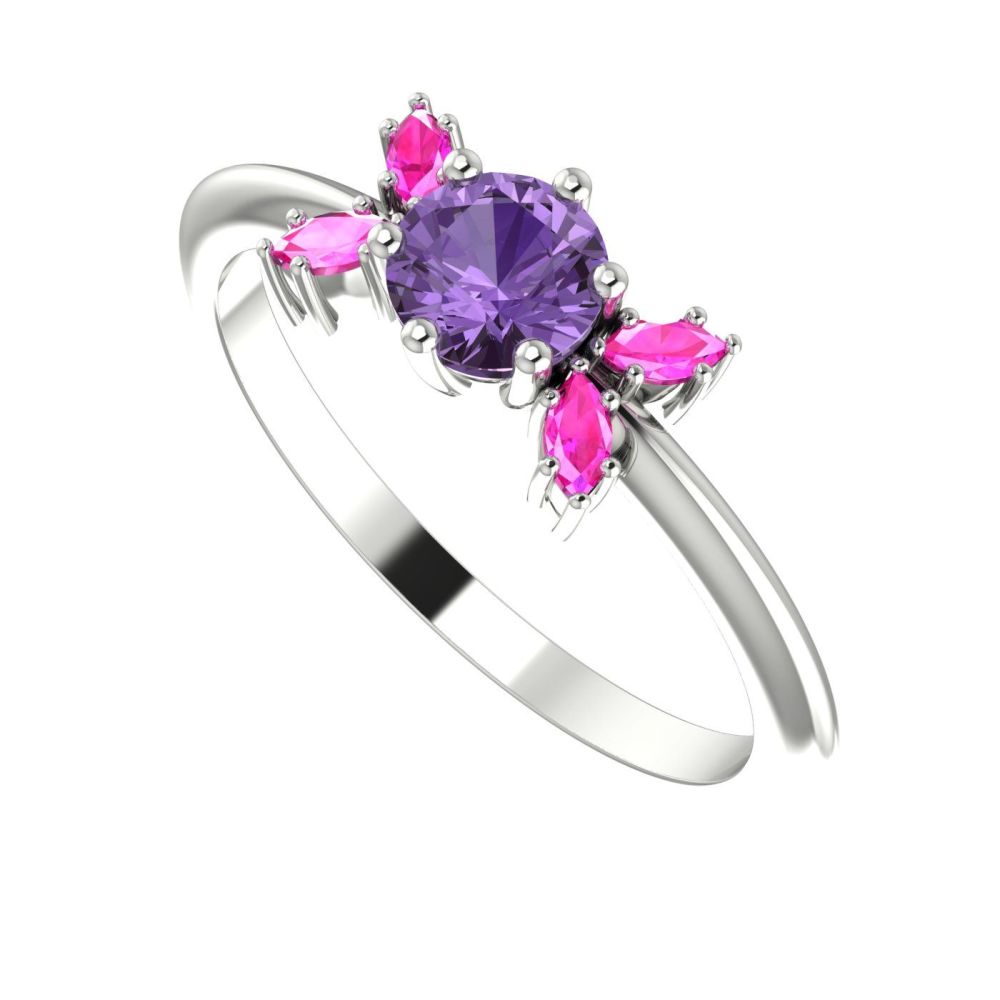 Flutterby Violet & Pink Sapphires White Gold Ring
