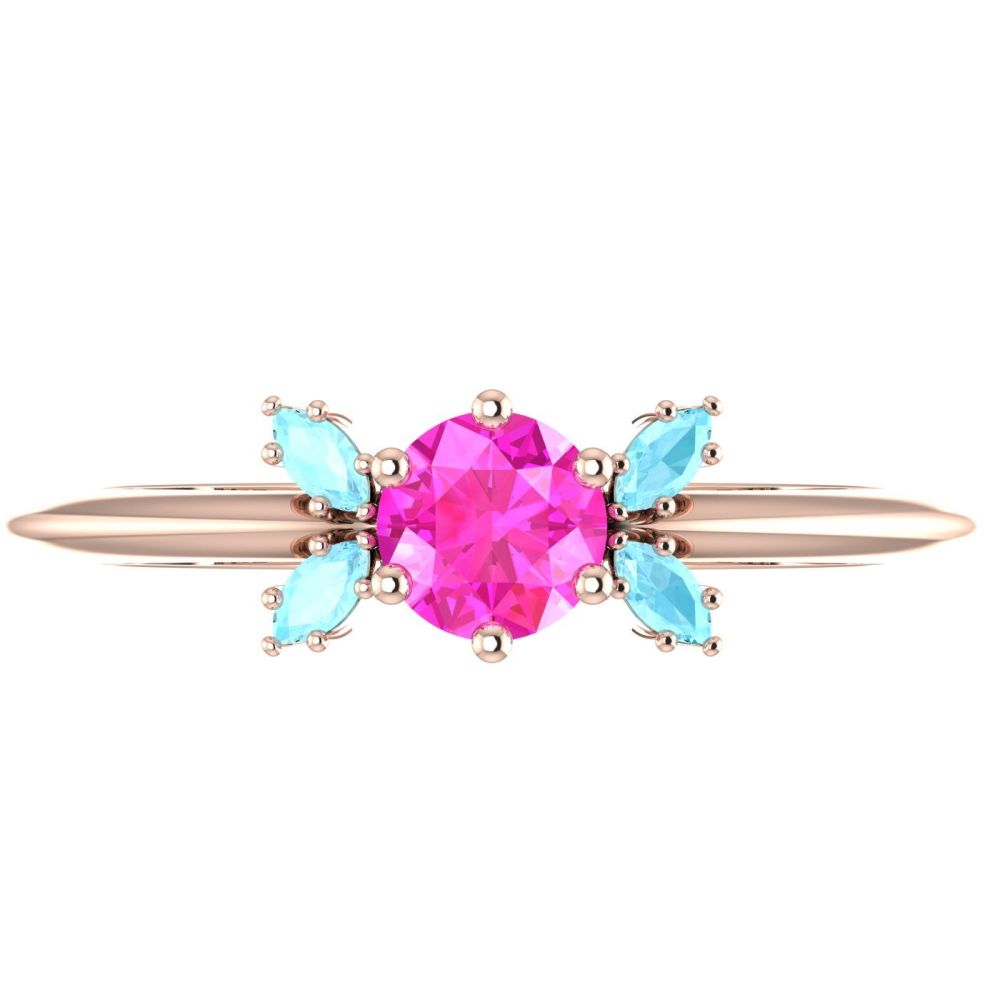 Flutterby Pink Sapphire, Aquamarines & Rose Gold Ring