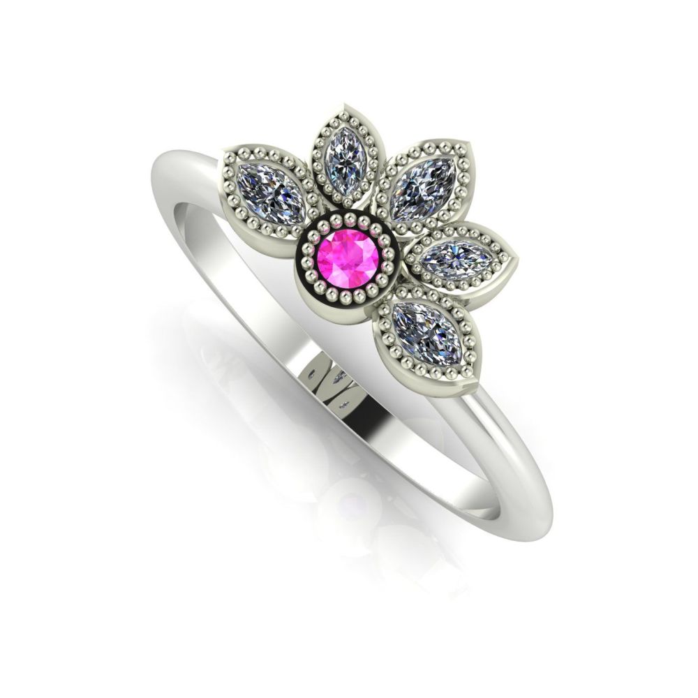 Astraea Liberty & Echo Wedding & Engagement Ring Set - White Gold , Pink Sapphire With Diamonds