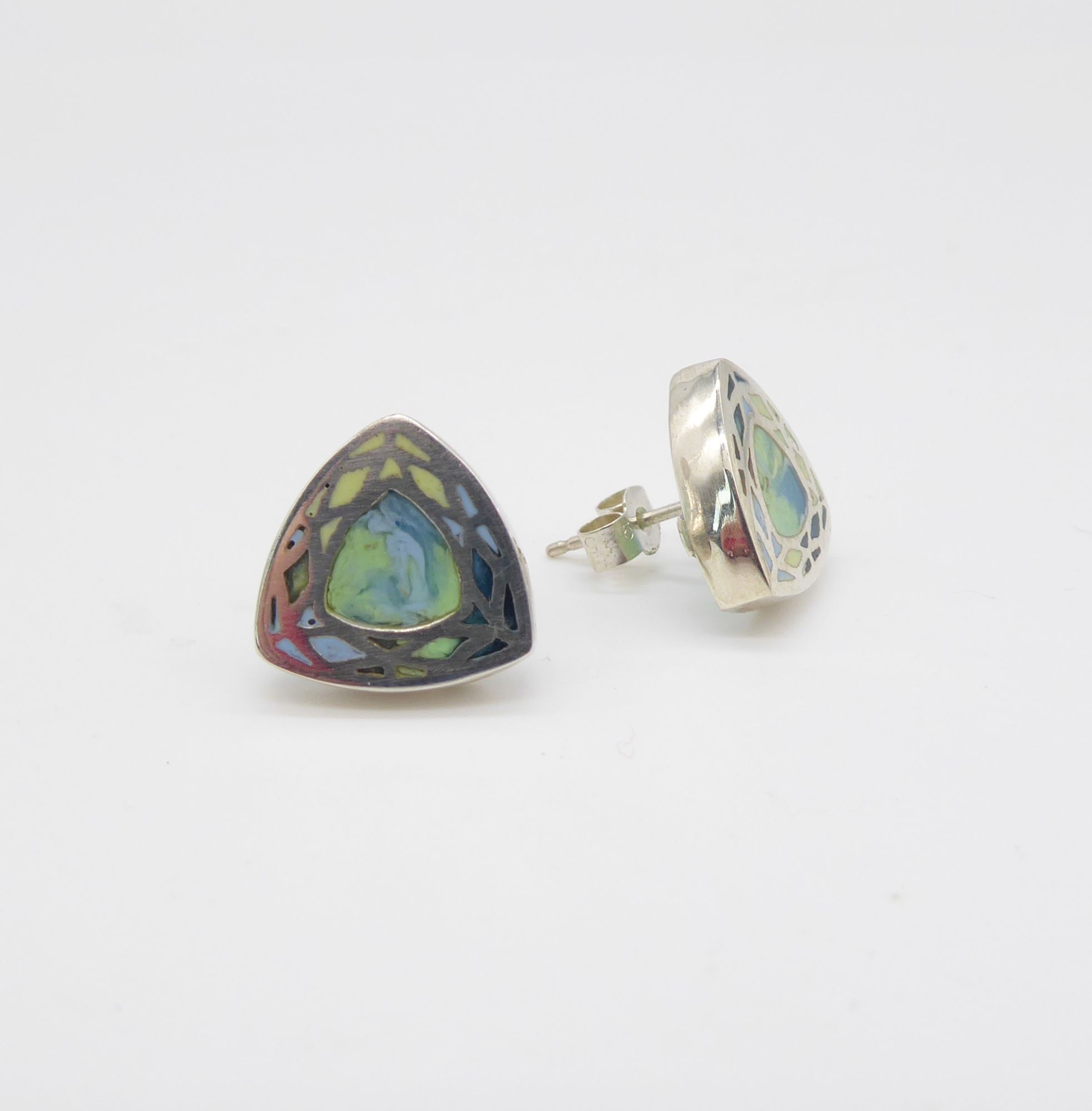 Opal silver facets earrings