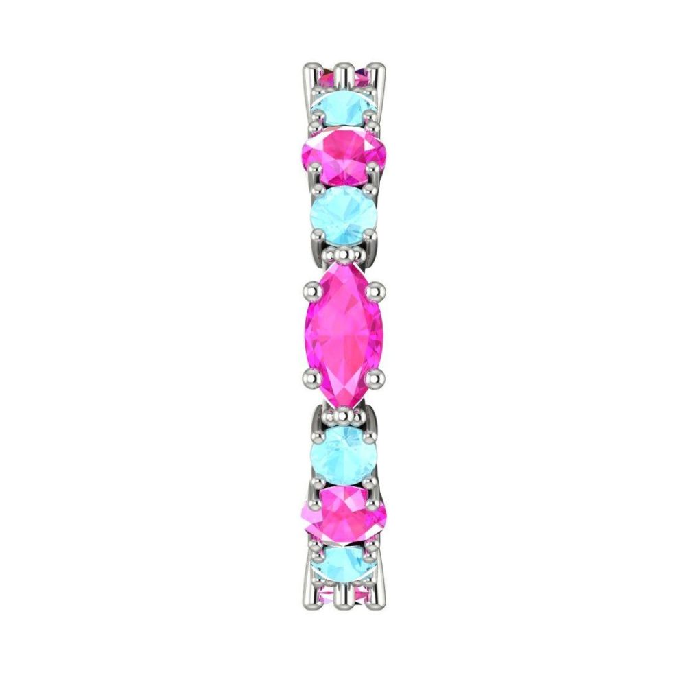 Fire & Ice Eternity Ring - Aquamarine & Pink Sapphires - White Gold Or Platinum