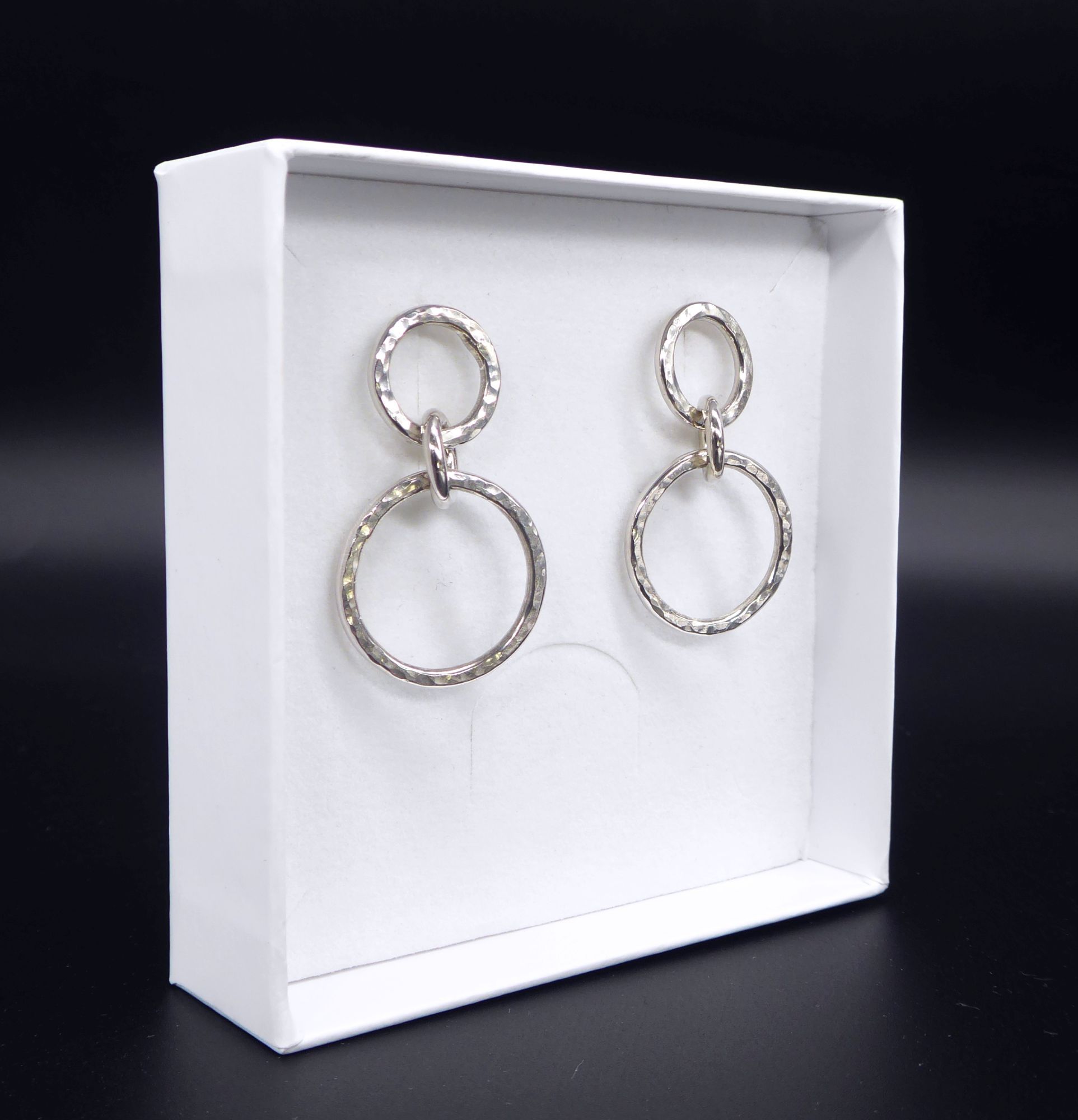 3 loop silver handmade vanilla link earrings