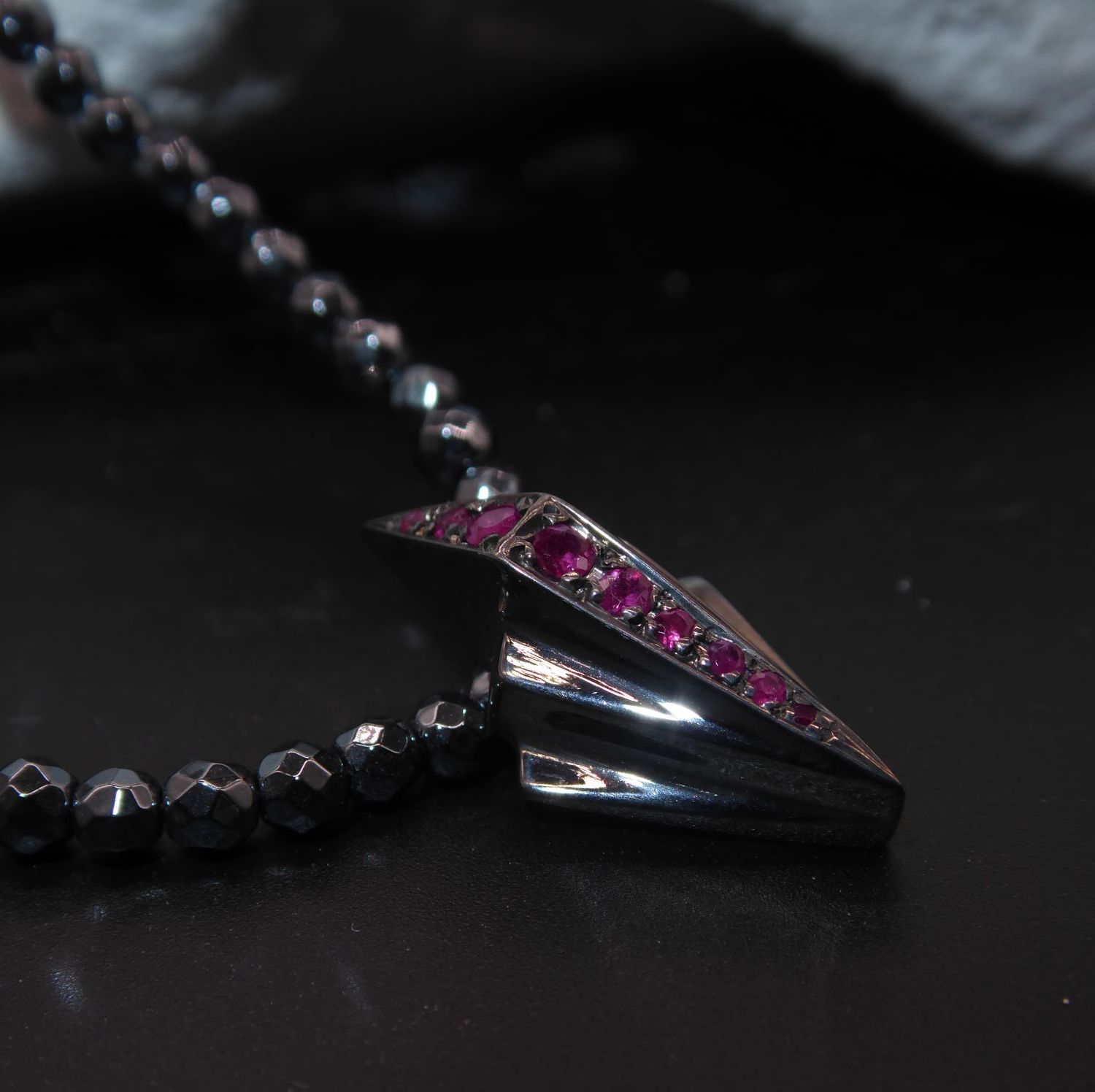 silver and ruby art deco necklace