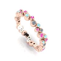 Rose Gold Bubble Diamond, Pink Sapphire & Aquamarine Eternity Ring