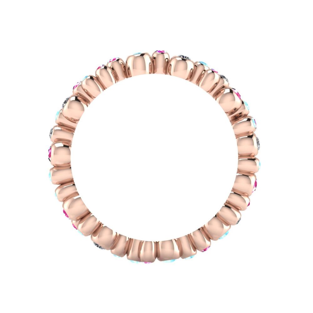 Rose Gold Bubble Diamond, Pink Sapphire & Aquamarine Eternity Ring