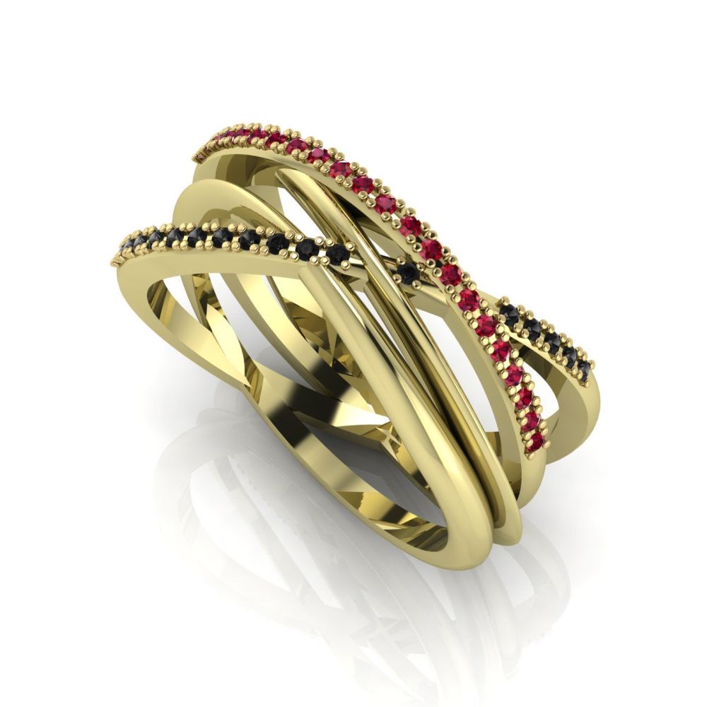 Eternal Infinity Ruby & Black Diamond Yellow Gold Eternity Ring