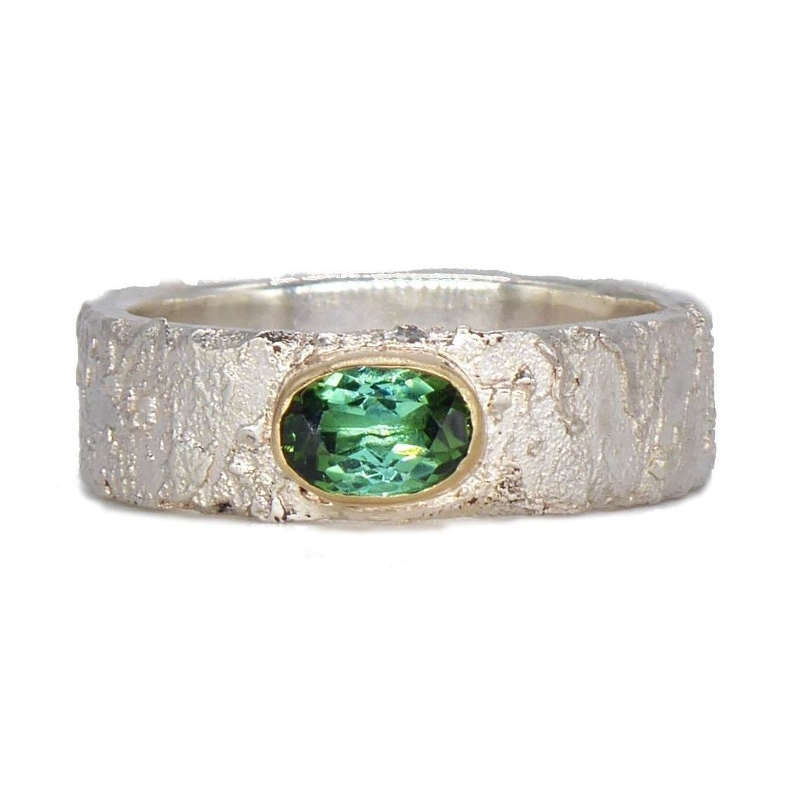 Green tourmaline Rivda silver abd gold ring