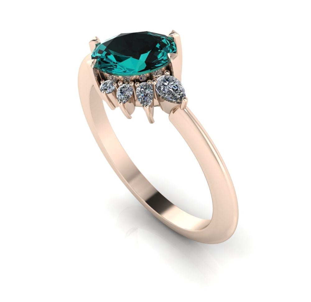 Selene - Teal Sapphire, Diamonds & Rose Gold Engagement Ring