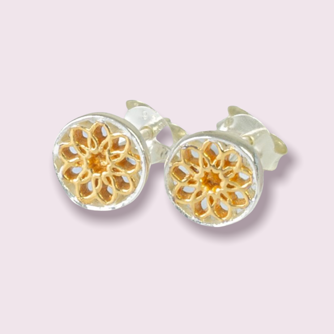 Silver and gold mandala stud earrings