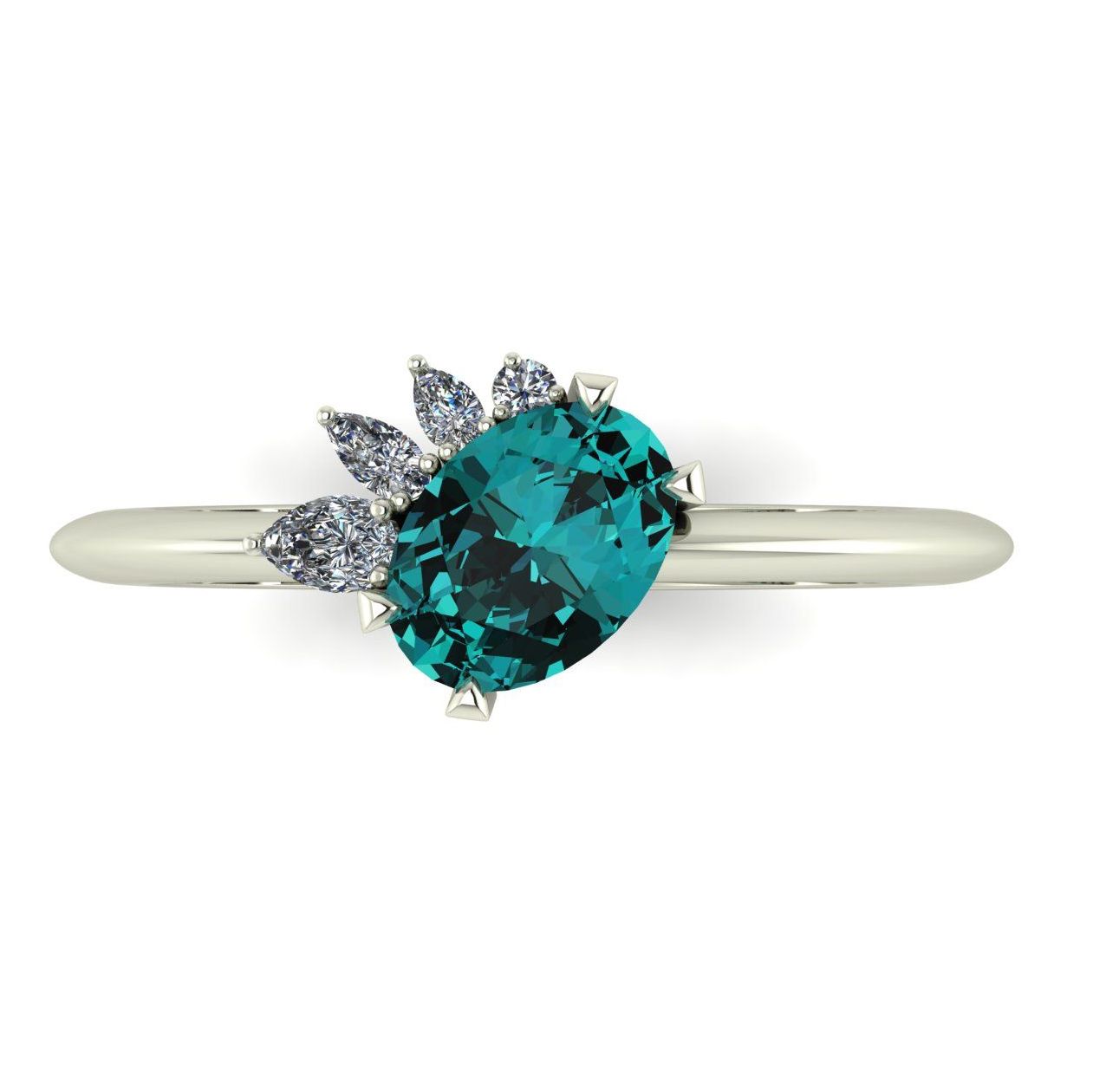 The Selene Teal Sapphire & Diamond Asymmetrical Engagement Ring