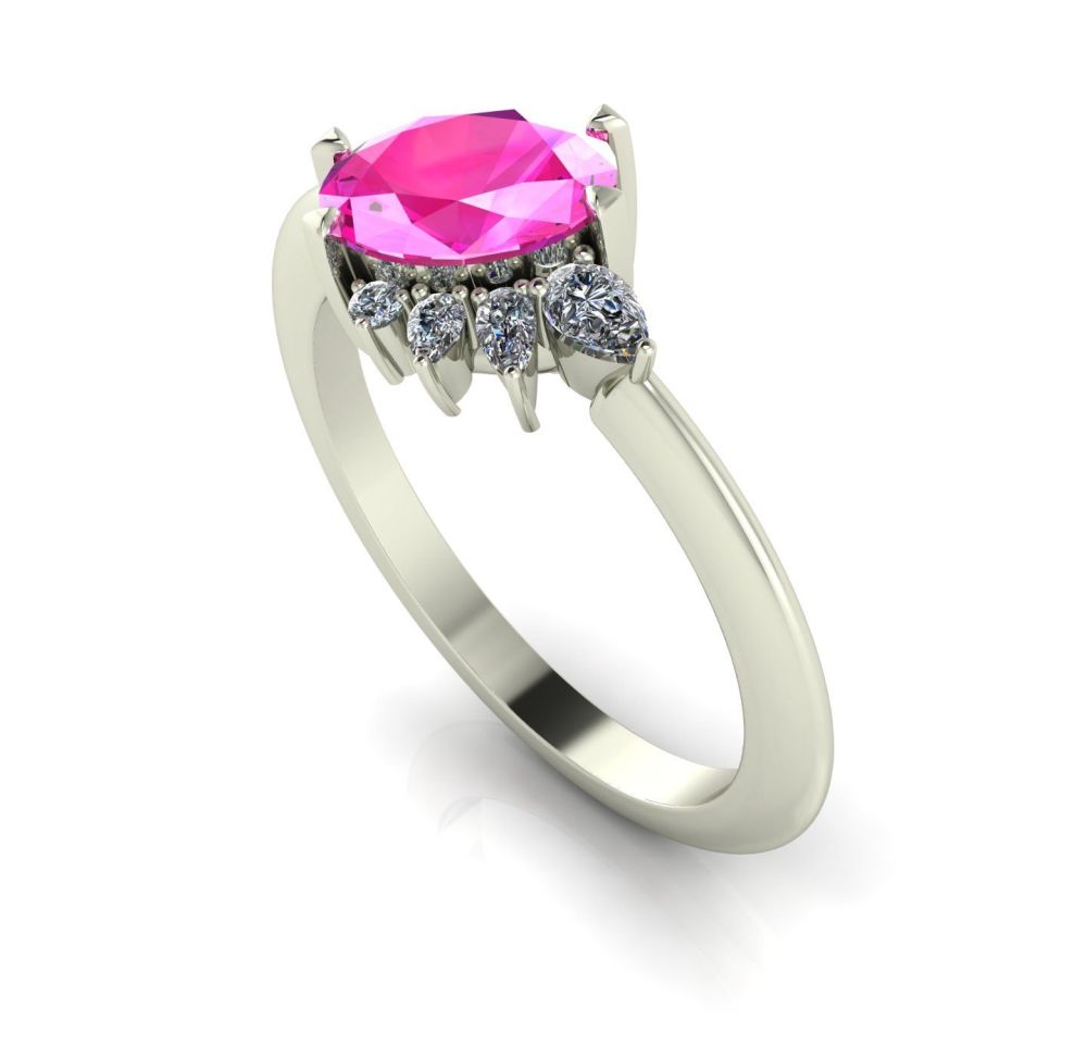 Selene - Pink Sapphire, Diamonds & White Gold Engagement Ring