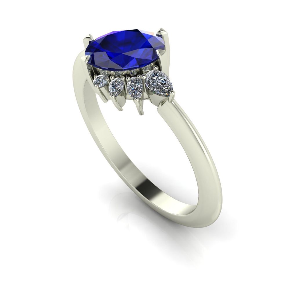Selene - Sapphire, Diamonds & White Gold Engagement Ring