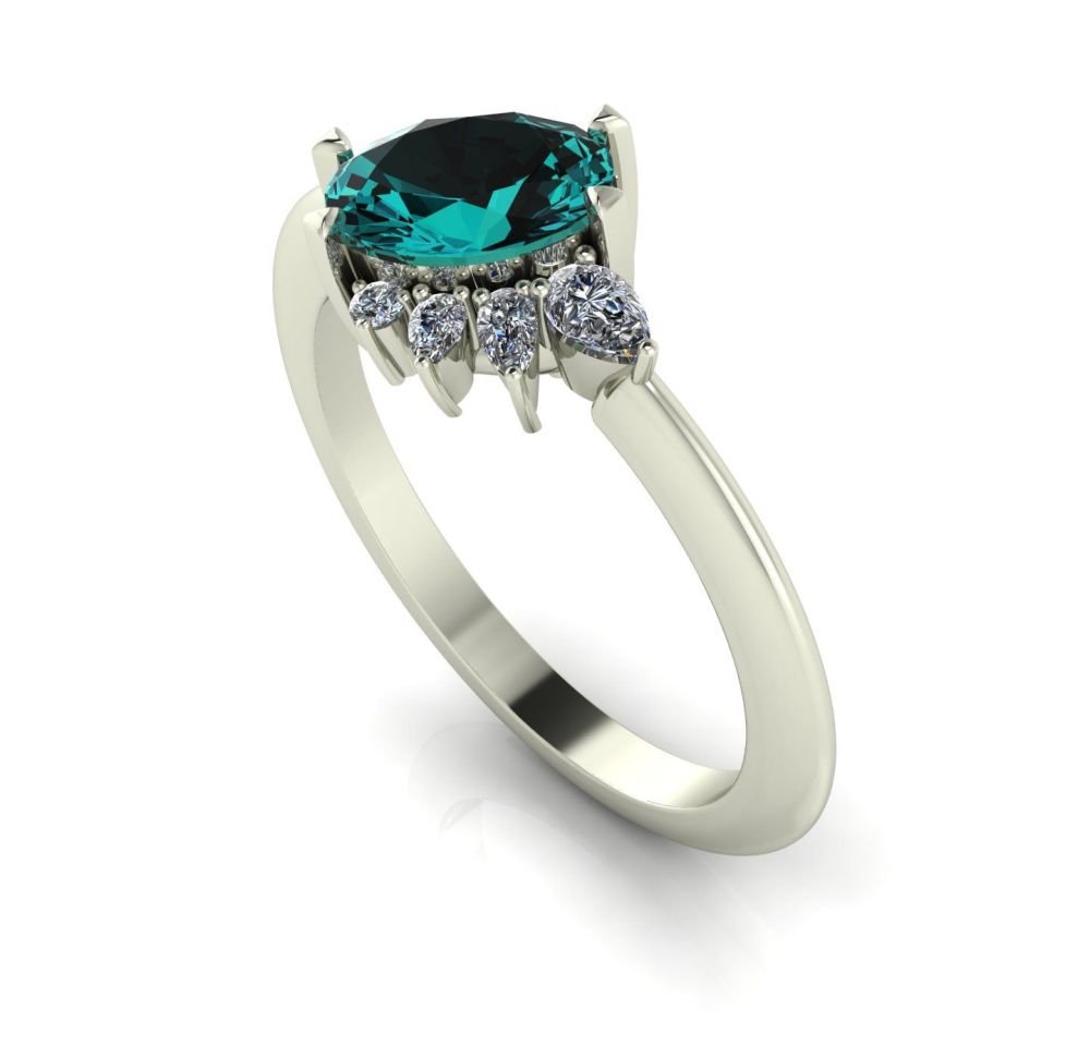 Selene - Teal Sapphire, Diamonds & White Gold Engagement Ring