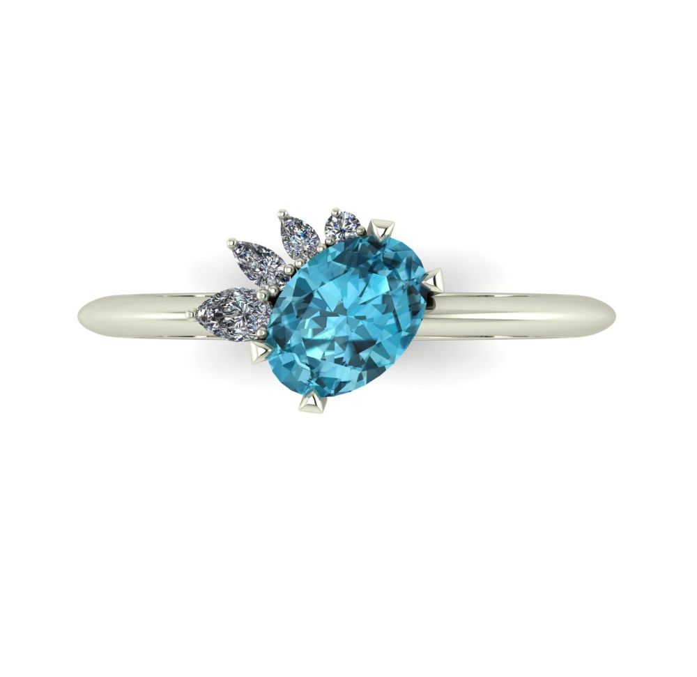 Selene - Zircon, Diamonds & White Gold Engagement Ring