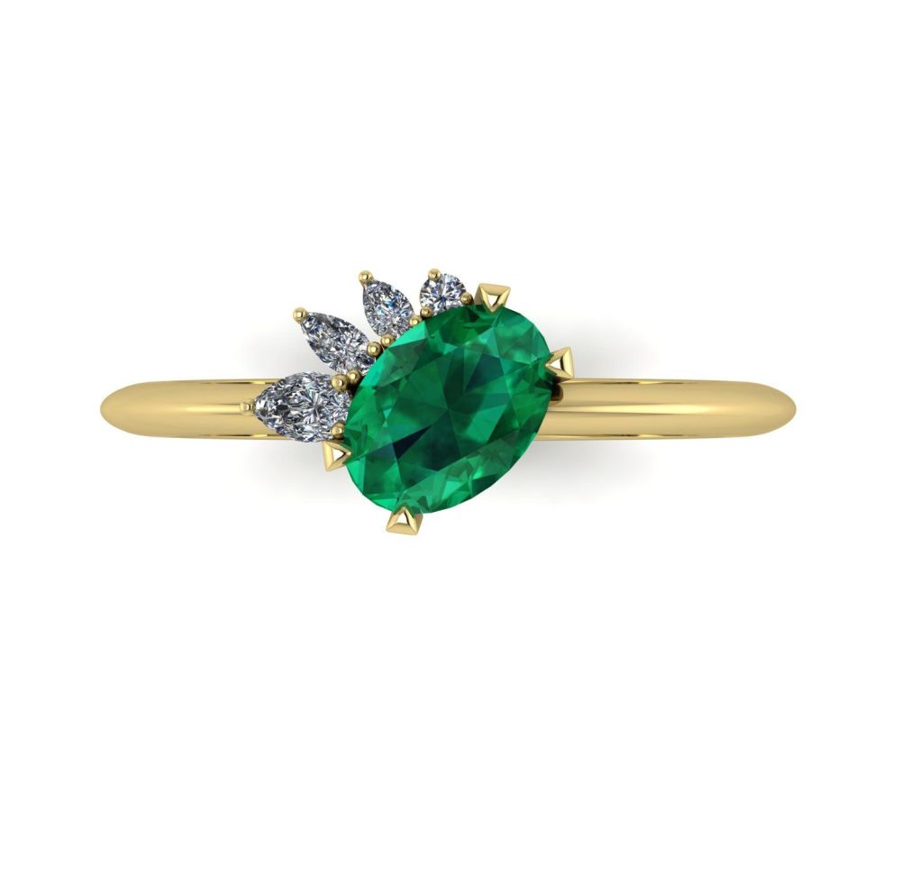 Selene - Emerald, Diamonds & Yellow Gold Engagement Ring