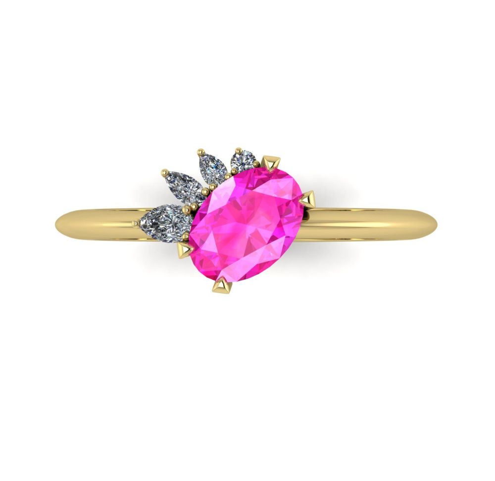 Selene - Pink Sapphire, Diamonds & Yellow Gold Engagement Ring