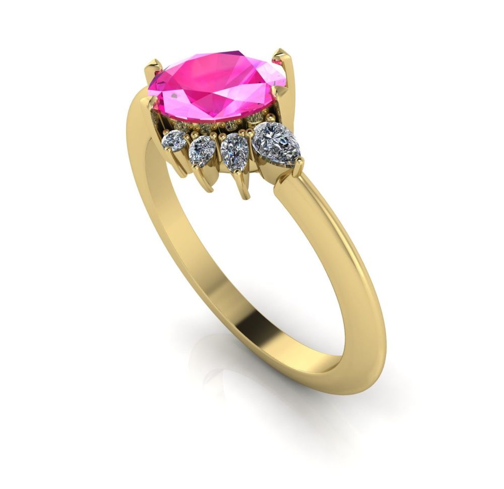 Selene - Pink Sapphire, Diamonds & Yellow Gold Engagement Ring