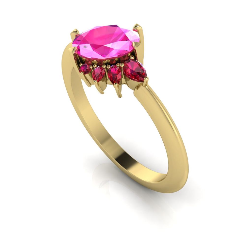 Selene - Pink Sapphire, Rubies & Yellow Gold Engagement Ring