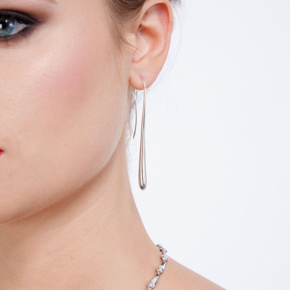 Contemporary silver drop earrings