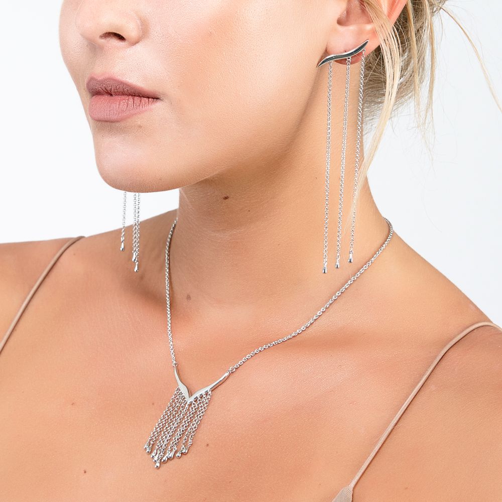 silver waterfall drop necklac