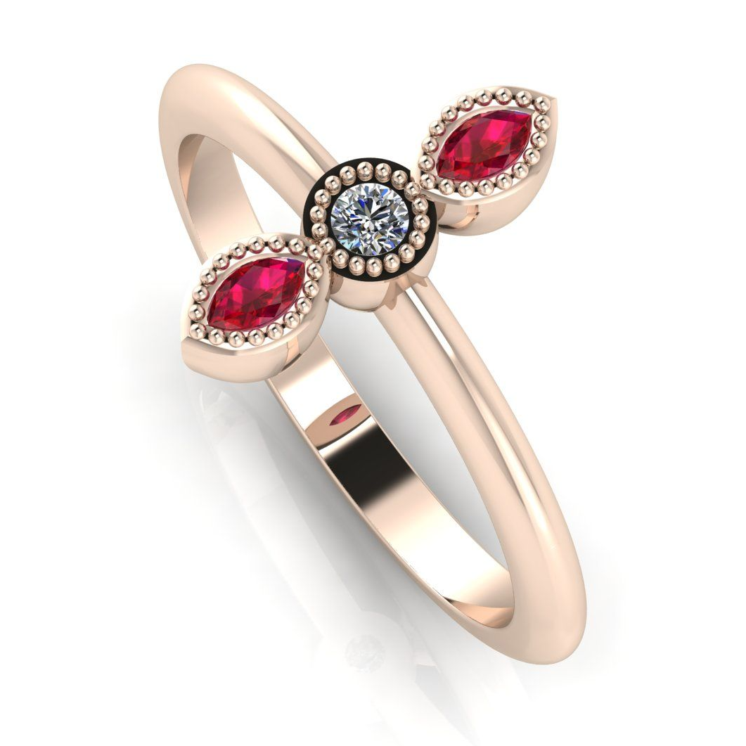 Astraea Trilogy - Diamond With Rubies & Rose Gold Rin