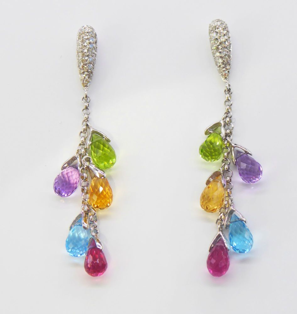 Pastel Briolette Gemstones & Diamond Earrings