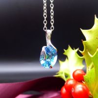 Blue Topaz & Diamond 18 Carat White Gold Pendant