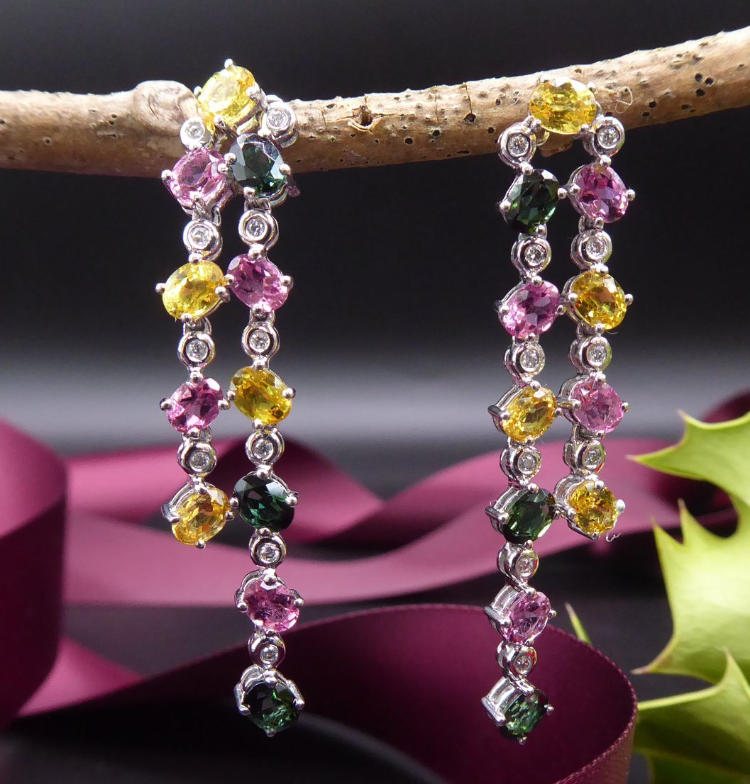 Sapphire and tourmaline white gold earrings
