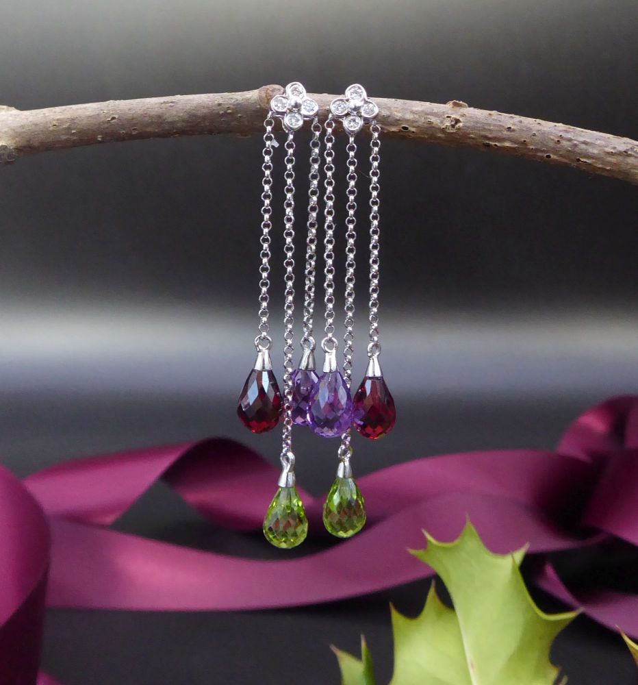 Briolette Gemstones & Diamond Earrings