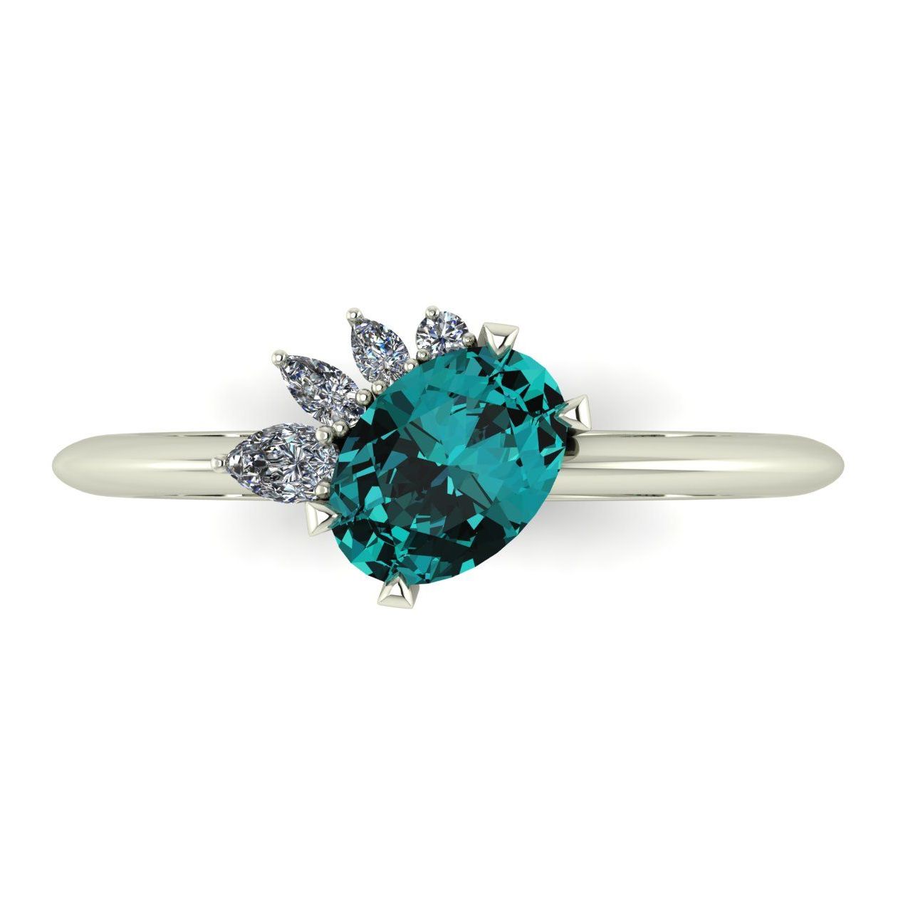 Teal Sapphire Selene Asymmetrical Engagement Rings